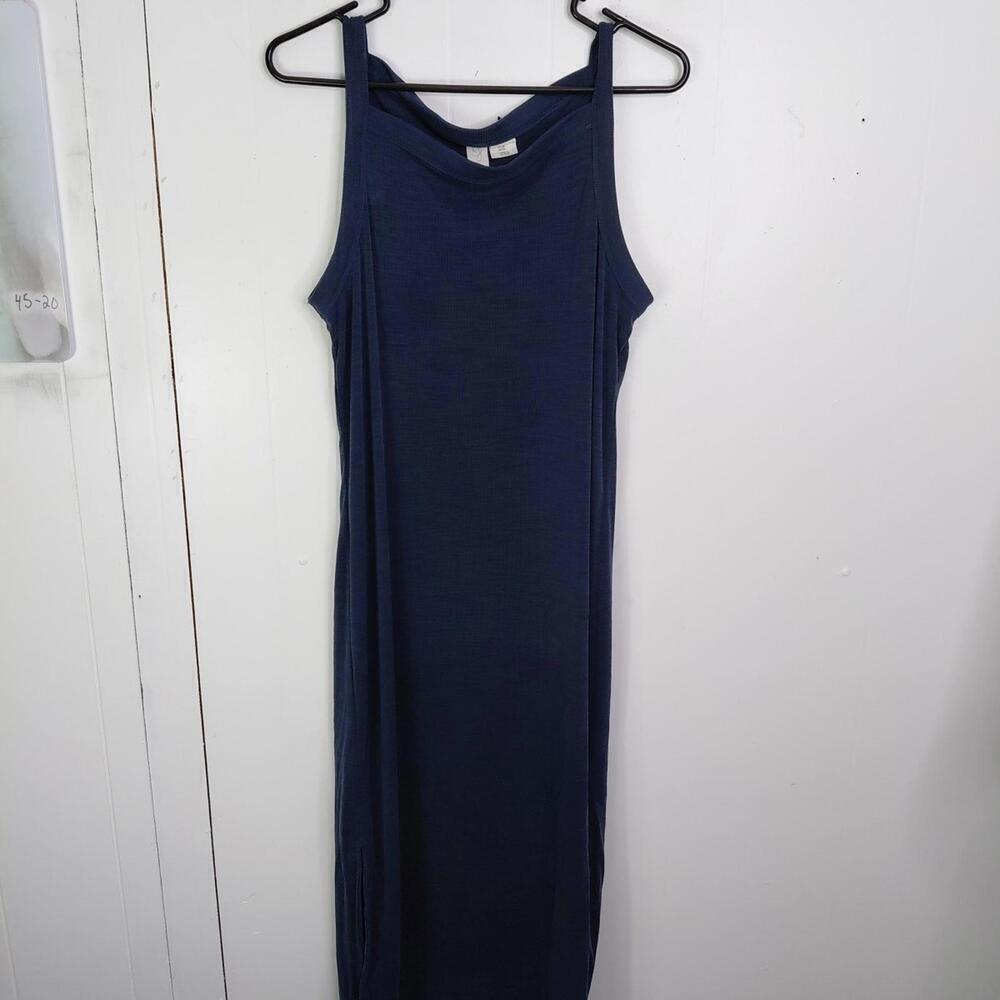 Joie Dress Womens M Maxi High Neck Ribbed Split Hem Navy Fitted Basic Capsule